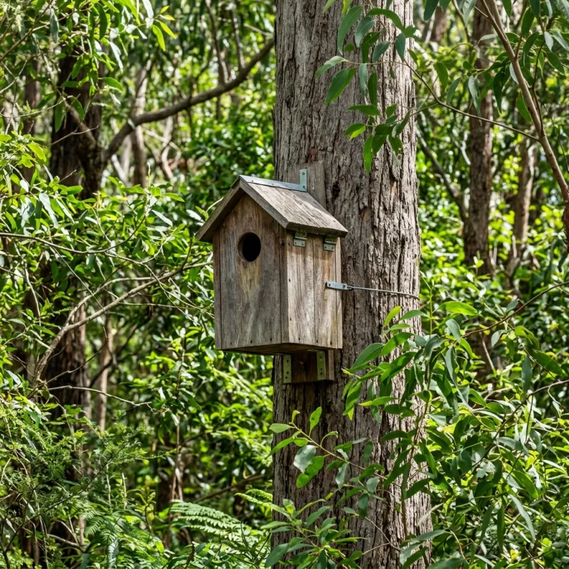 Animal nesting box installed as a humane alternative to a Breakwater roof cavity