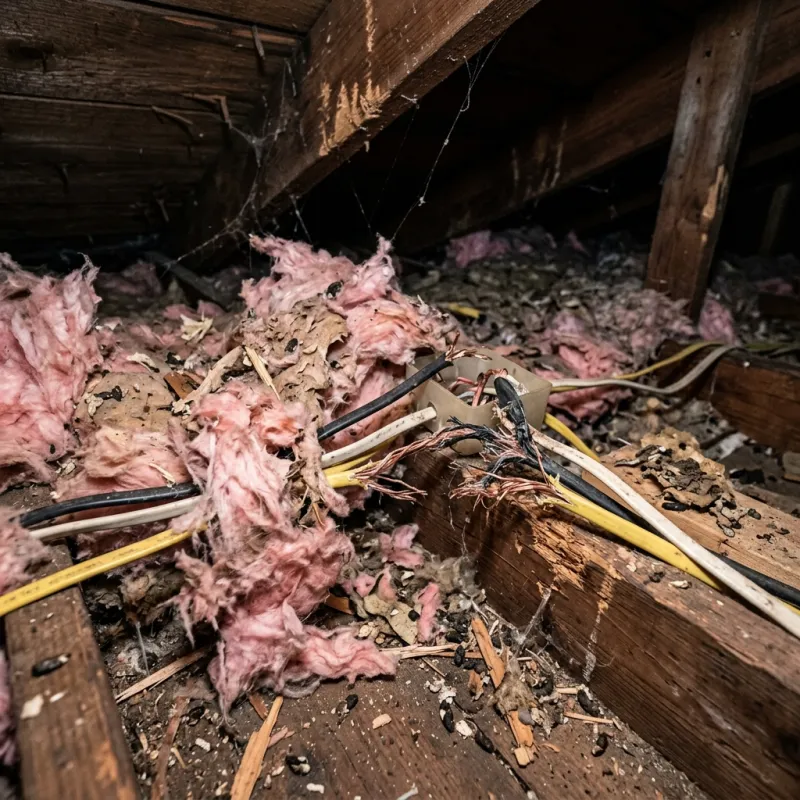 Contaminated ceiling insulation being assessed in a Breakwater roof space